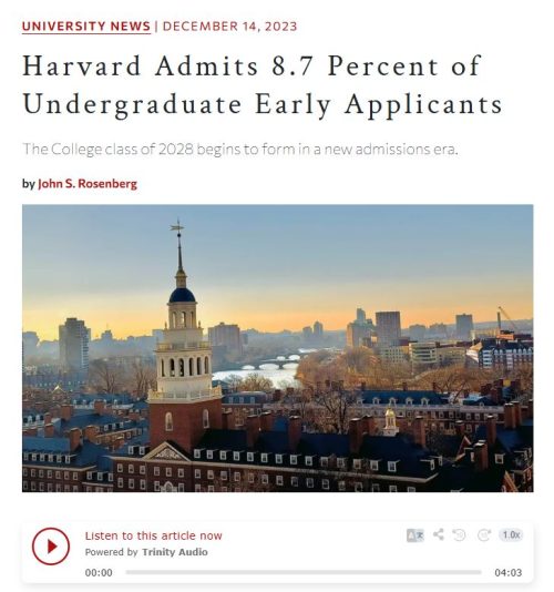 harvard admission early action